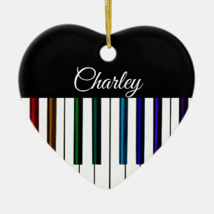 Colourful Piano Keyboard Music Holiday Heart Ceramic Tree Decoration