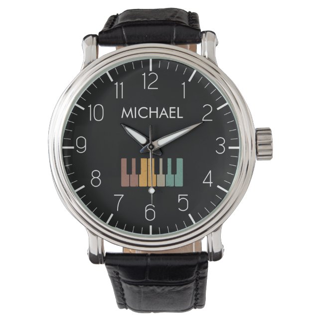 colourful Piano Keyboard Personalised Musician's  Watch (Front)