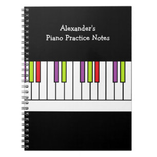 Colourful Piano Keys Music Black Personalised Notebook