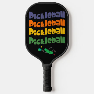 Colourful Pickle Playing Pickleball and Text Pickleball Paddle