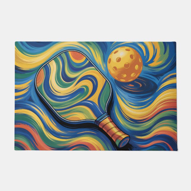 Colourful Pickleball Paddle And Ball  Doormat (Front)