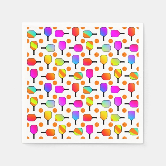 Colourful, Pickleball Paddles, Orange Pickleballs Napkin (Front)