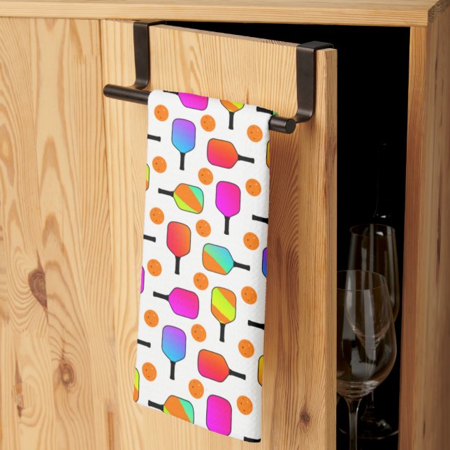 Colourful, Pickleball Paddles, Orange Pickleballs Tea Towel (Thirds Fold)