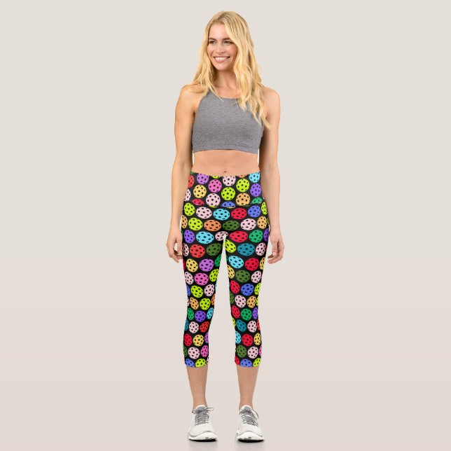 Colourful Pickleball Pattern Capri Leggings (Front)