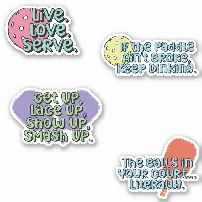 Colourful Pickleball Player Mulitcolor Sticker Pac (Front)