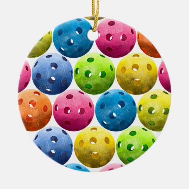 Colourful Pickleballs - Ceramic Tree Decoration (Front)