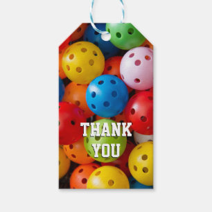 Colourful pickleballs, custom text  gift tags