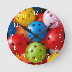 Colourful pickleballs , with numbers round clock