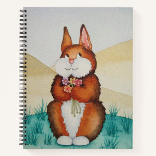 colourful picture of cute brown bunny rabbit notebook