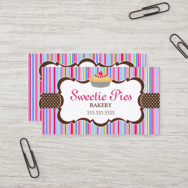 Colourful Pie Bakery Business Card (Front/Back In Situ)