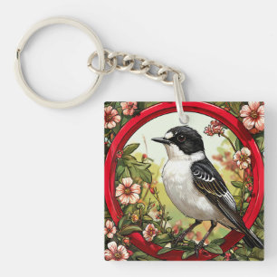 Colourful Pied flycatcher Bird Key Ring