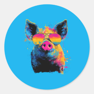 Colourful Pig Funny Animal Lover Fathers Day Men Classic Round Sticker
