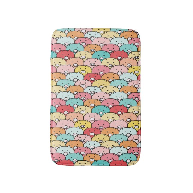 Colourful Pigs Funny And Cute Pattern Bath Mat (Front Vertical)