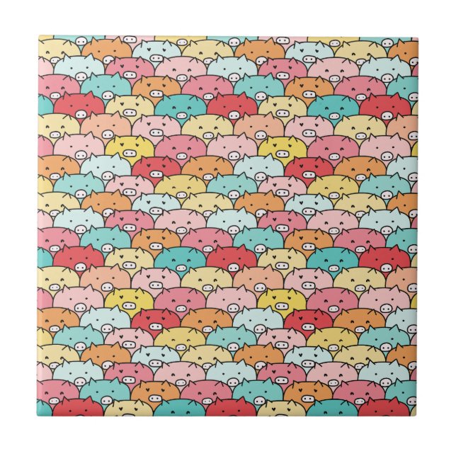 Colourful Pigs Funny And Cute Pattern Tile (Front)