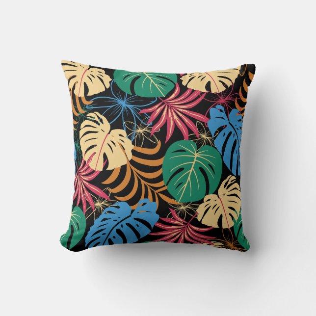 Colourful pillow with a tropical leaf pattern (Front)