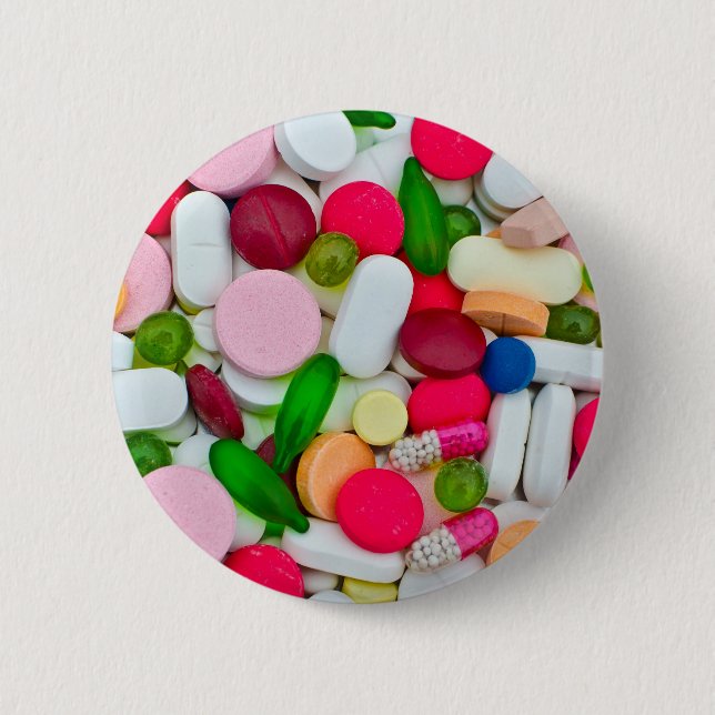 Colourful pills custom product 6 cm round badge (Front)