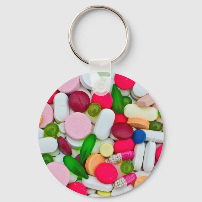 Colourful pills custom product key ring (Front)