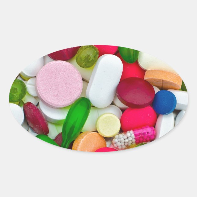 Colourful pills custom product oval sticker (Front)