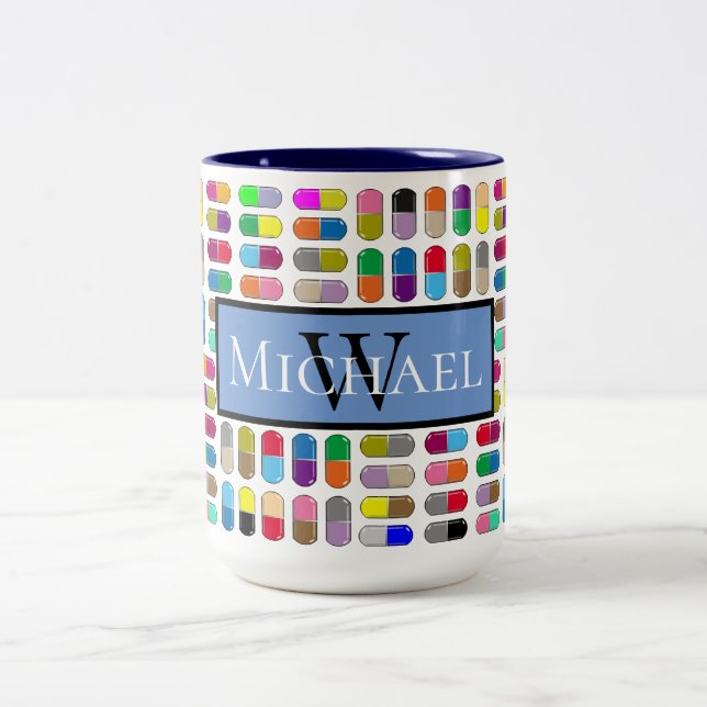 Colourful pills Two-Tone coffee mug (Center)