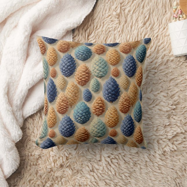 Colourful Pine Cones Winter Pattern Cushion (Blanket)