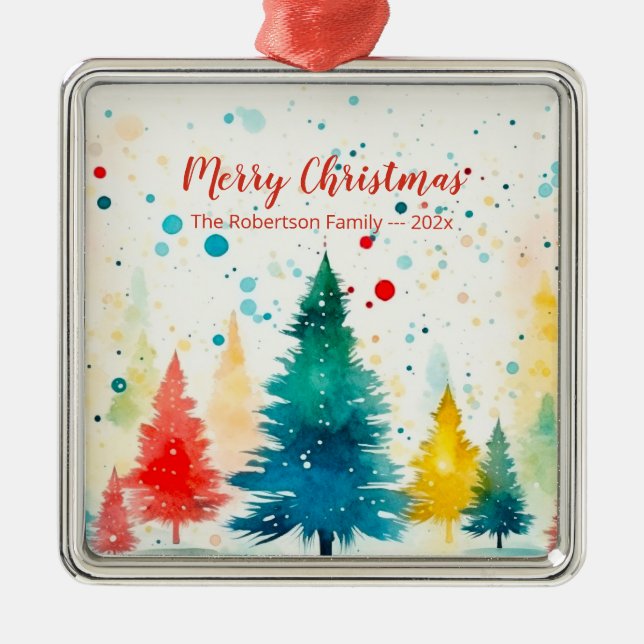  Colourful Pine Trees Merry Christmas Metal Tree Decoration (Front)