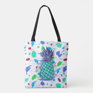 Colourful Pineapple And Paint Splatter Illustratio Tote Bag