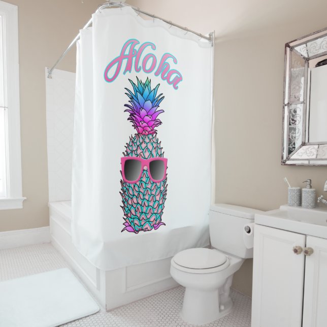 Colourful Pineapple Hawaiian Aloha Shower Curtain (In Situ)