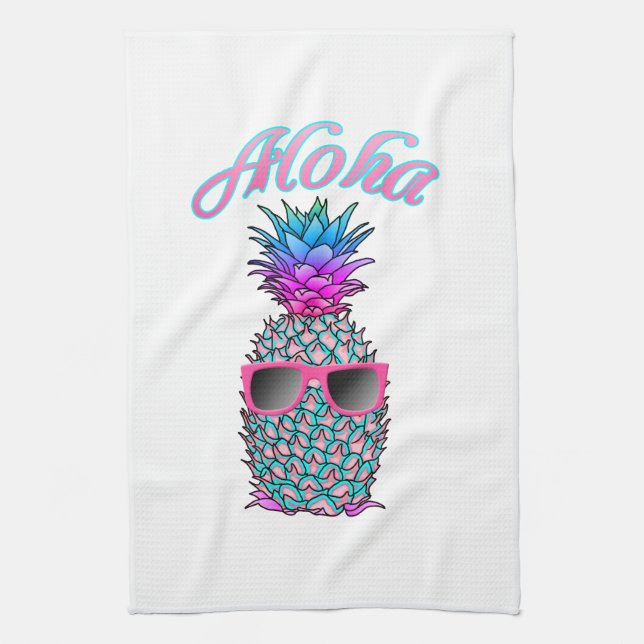 Colourful Pineapple Hawaiian Aloha Tea Towel (Vertical)