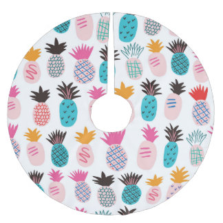 Colourful pineapple leaves, tropical doodle. brushed polyester tree skirt