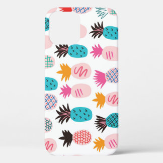 Colourful pineapple leaves, tropical doodle. iPhone 12 case