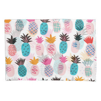 Colourful pineapple leaves, tropical doodle. pillowcase