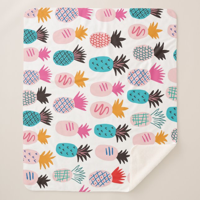 Colourful pineapple leaves, tropical doodle. sherpa blanket (Front)