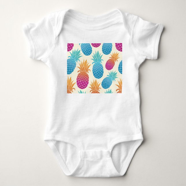 Colourful Pineapple Light Yellow Background Baby Bodysuit (Front)