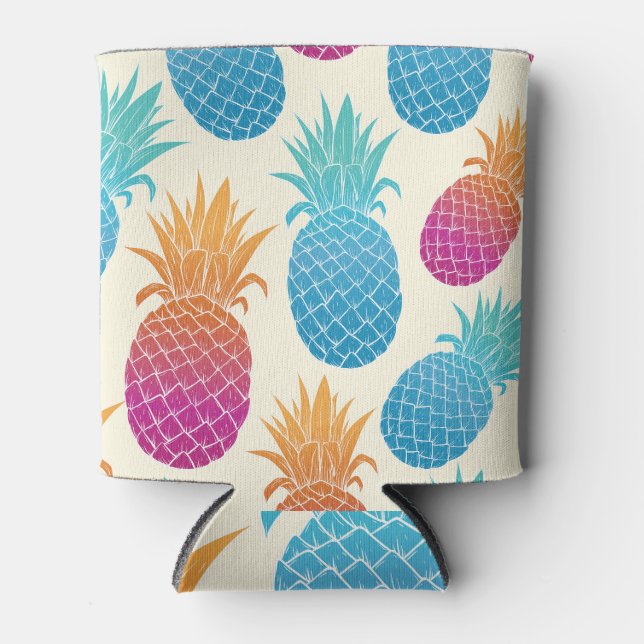 Colourful Pineapple Light Yellow Background Can Cooler (Front)