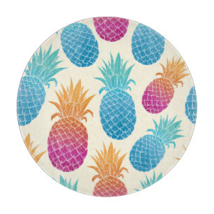 Colourful Pineapple Light Yellow Background Cutting Board