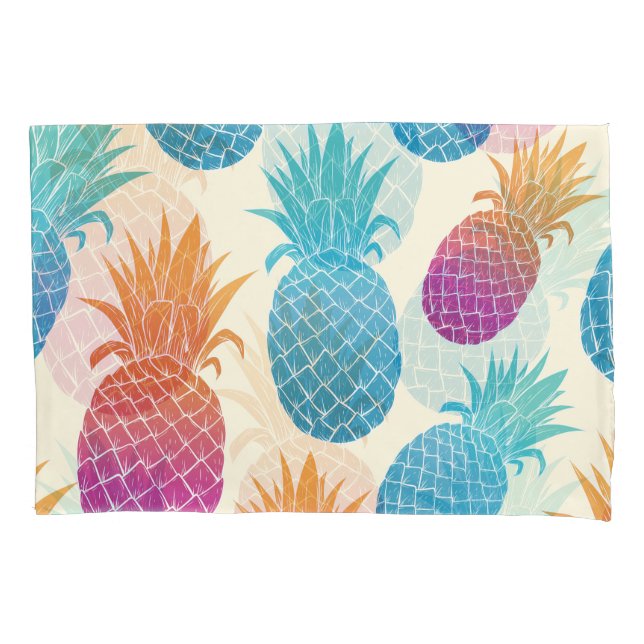 Colourful Pineapple Light Yellow Background Pillowcase (Front)
