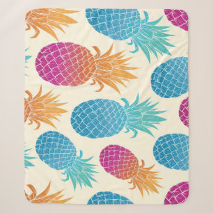 Colourful Pineapple Light Yellow Background Sherpa Blanket