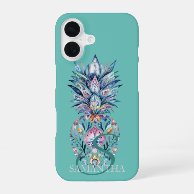 Colourful Pineapple Mint Green iPhone 16 Case (Back)