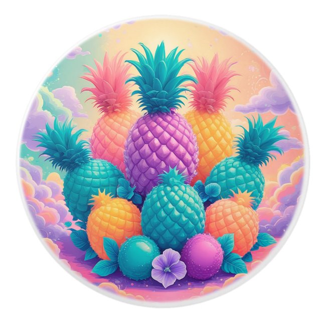 Colourful pineapples ceramic knob (Front)