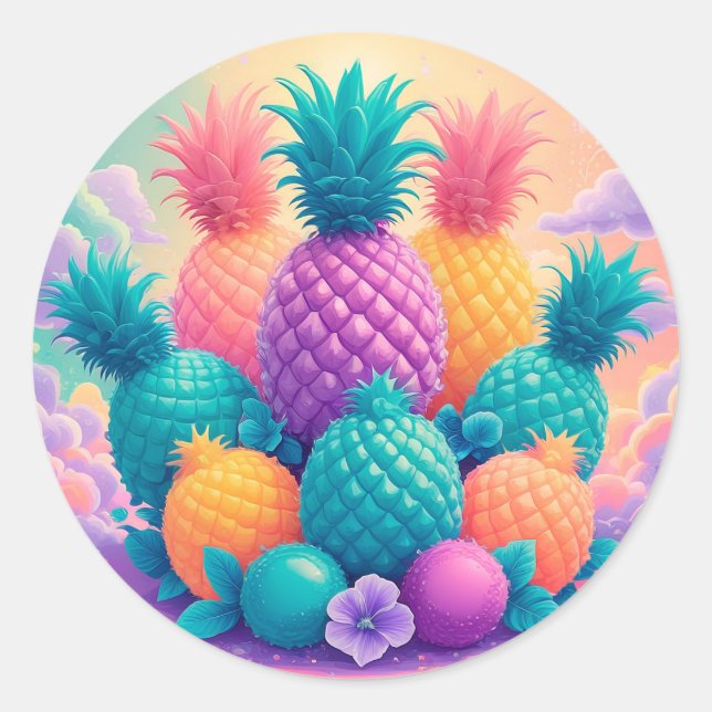 Colourful pineapples classic round sticker (Front)