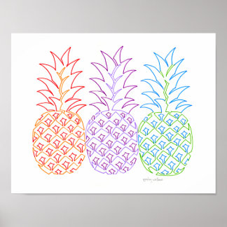 Colourful Pineapples Line Art Poster