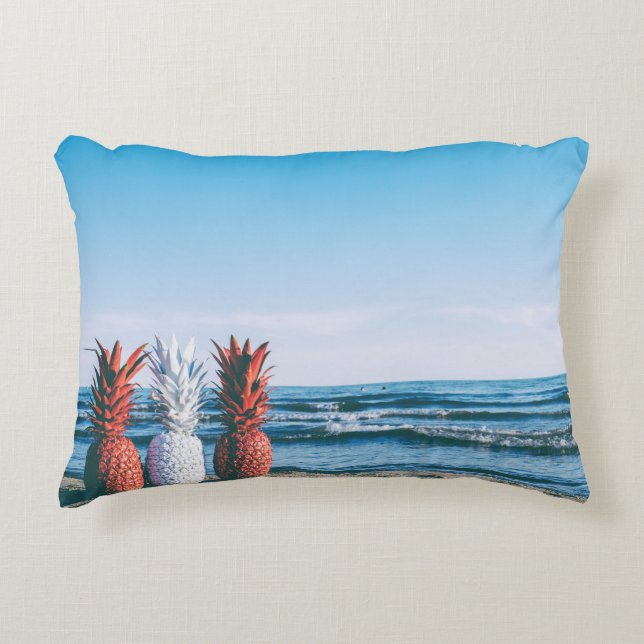 Colourful Pineapples on the Beach Decorative Cushion (Front)