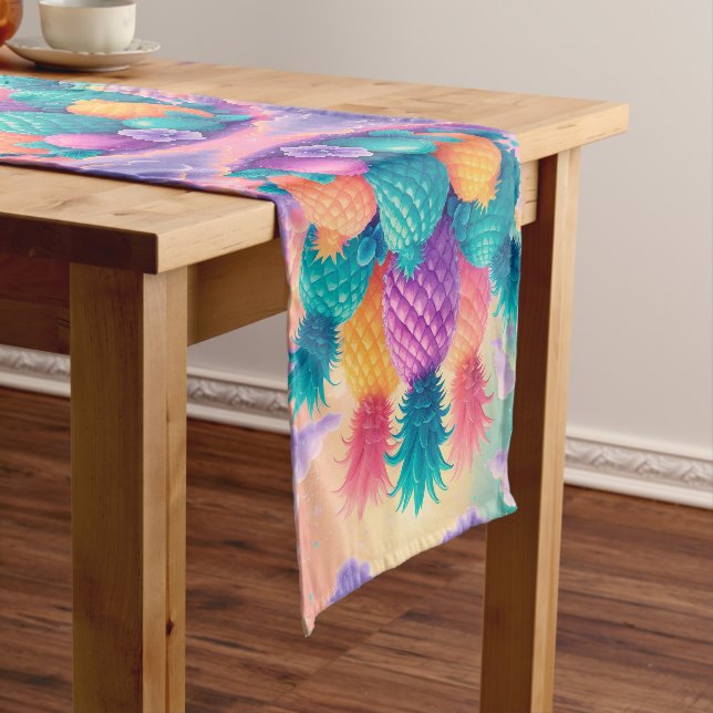 Colourful pineapples short table runner (In Situ)