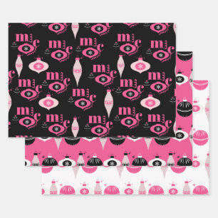 Colourful Pink And Black Christmas Wrapping Paper