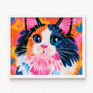 Colourful Pink and Orange Maine Coon Cat Painting Poster