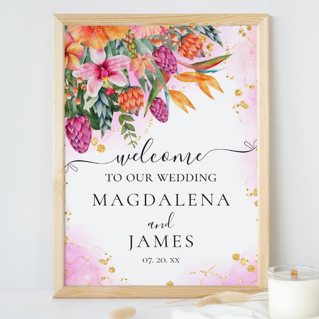Colourful Pink and Orange Tropical Flowers Welcome Poster (Creator Uploaded)