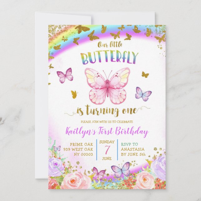 Colourful Pink and Purple Butterfly Birthday Invitation (Front)