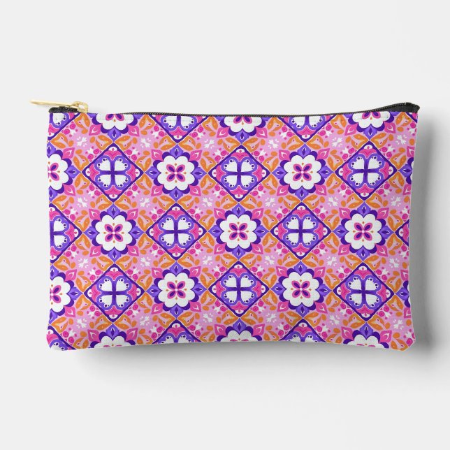 Colourful Pink and Purple Spanish-Style Tile Patte Accessory Pouch (Front)