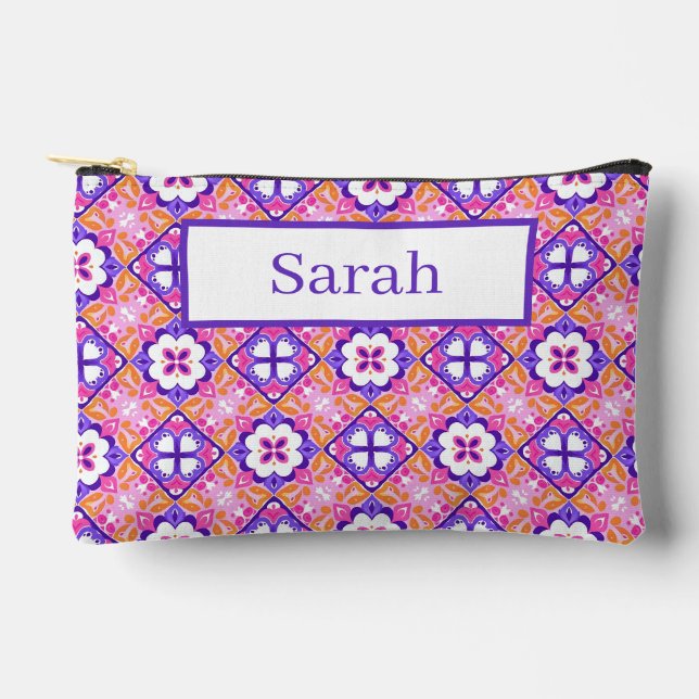 Colourful Pink and Purple Spanish-Style Tile Patte Accessory Pouch (Front)