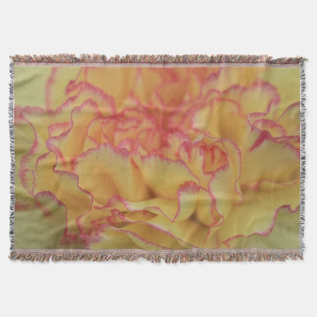 Colourful Pink and Yellow Carnation Flower Throw Blanket (Front)